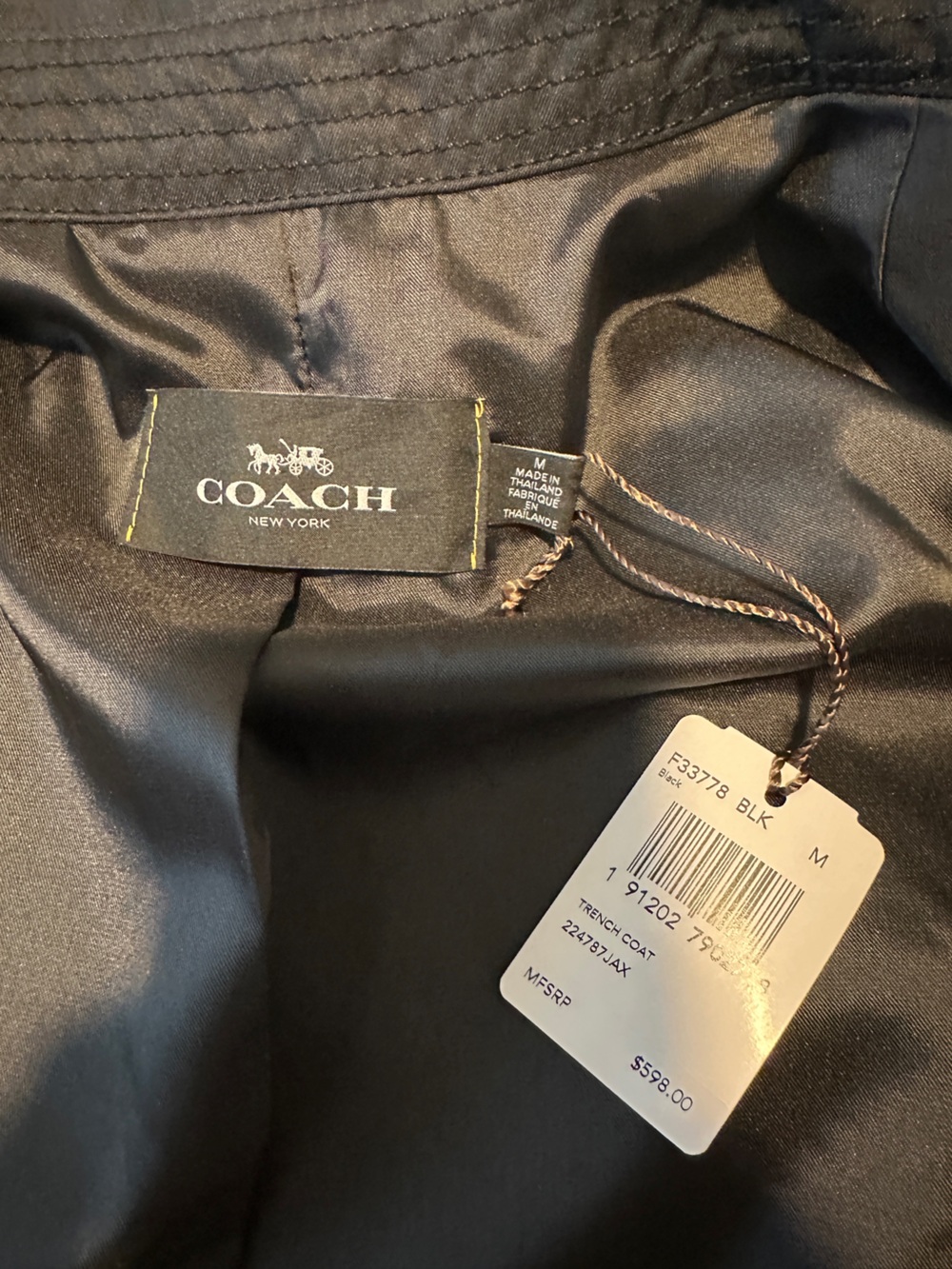 Coach Black Satin Lined Trench Coat